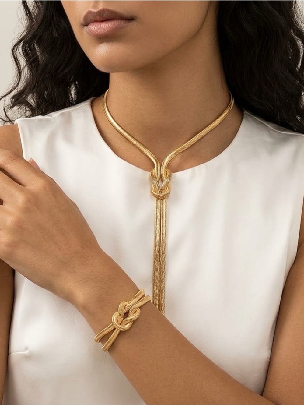 NEW! Gold Knot Lariat Necklace and Bracelet Set B08-02